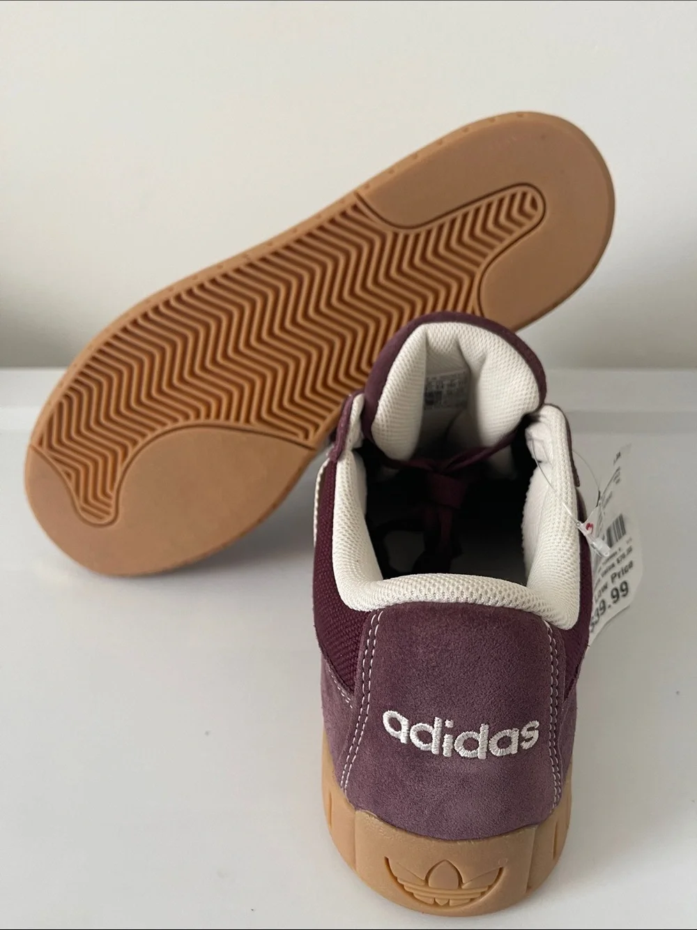 adidas Burgundy and White Suede Low-Top Sneakers with Gum Sole